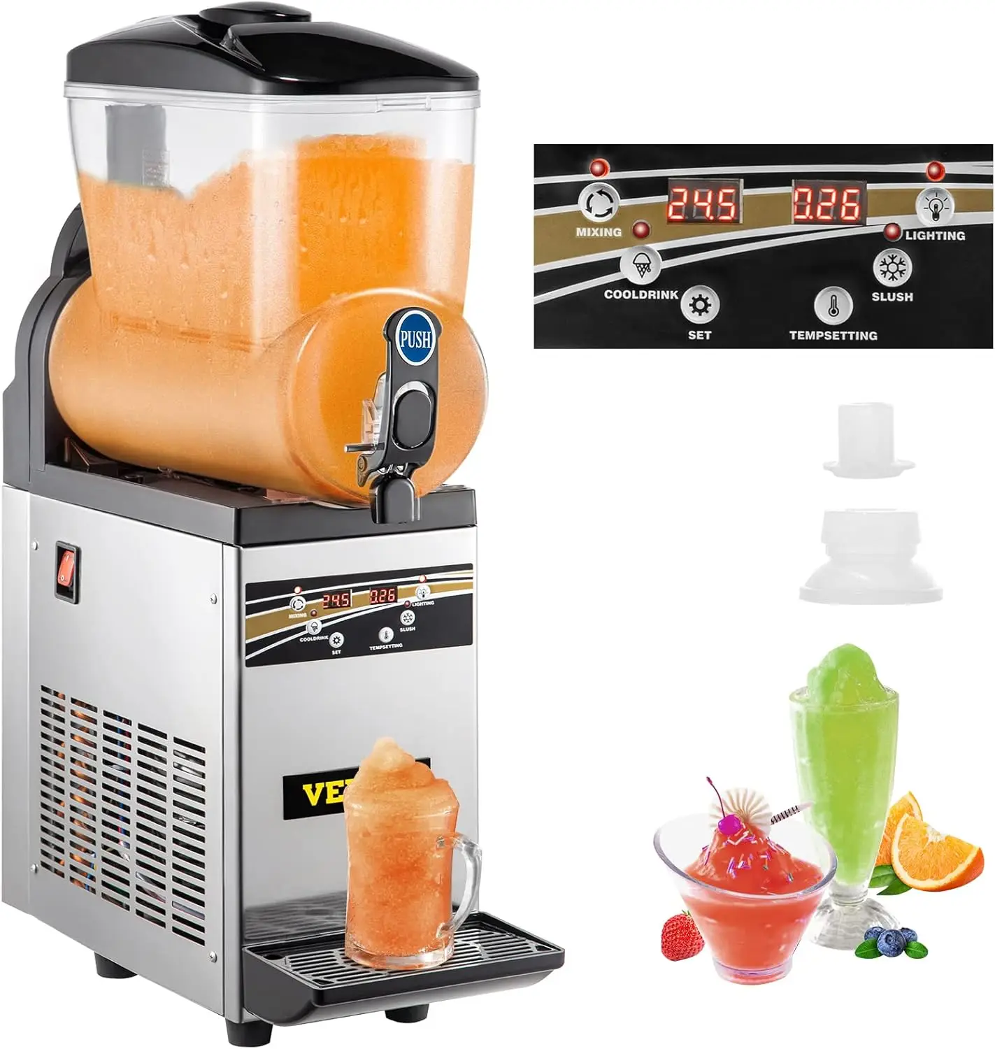 Margarita Machine, 1Tank 15L Commercial Slushy Machine, Stainless Steel Smoothie Frozen Drink Maker, 500W 110V