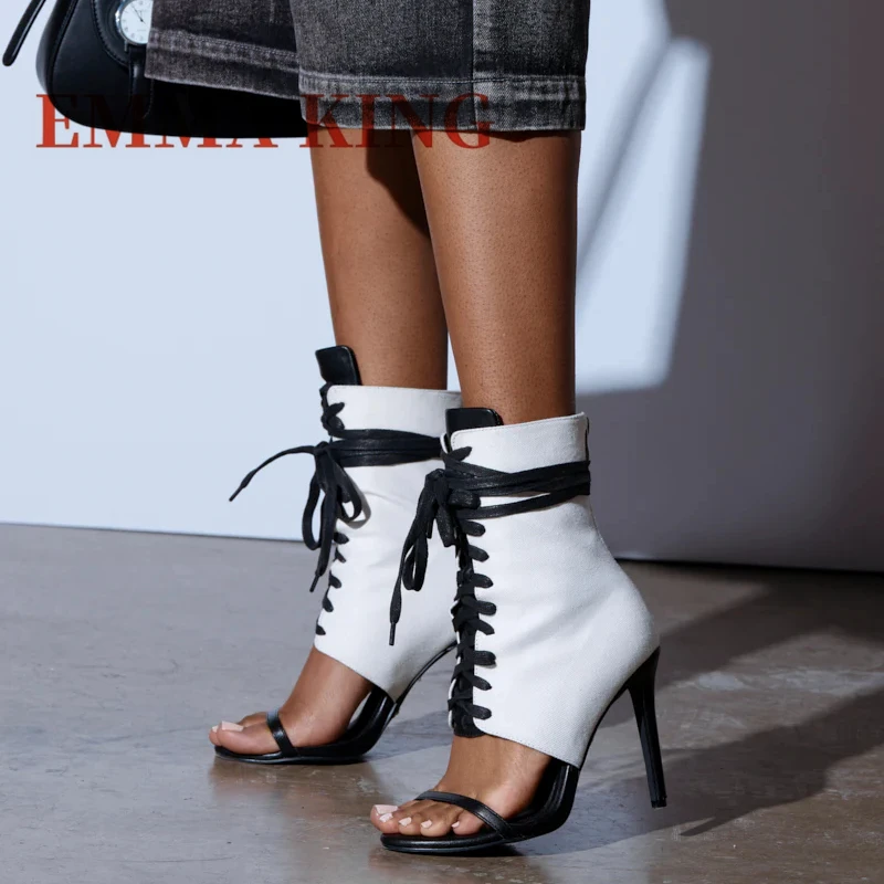 مثير المرقعة حذاء من الجلد أشار تو الدانتيل متابعة عالية الكعب مضخات النساء متعدد الألوان صنادل طراز جلاديتور مثير ملهى ليلي أحذية نسائية #5