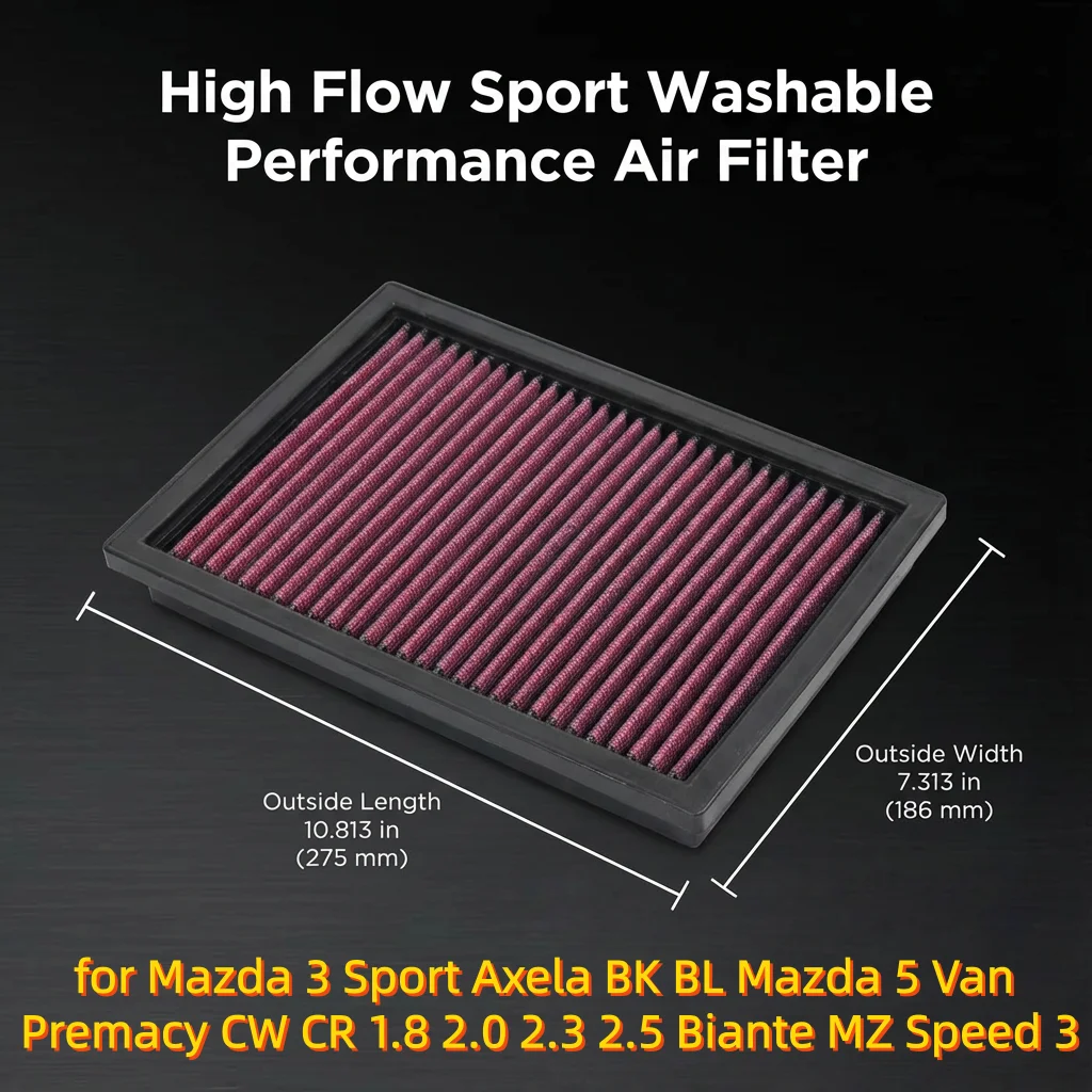 

Для Mazda 3 Sport Axela BK BL Mazda 5 Van Premacy CW CR 1.8 2.0 2.3 2.5 Biante MZ Speed 3 Моющийся воздушный фильтр с высоким расходом 33-2293