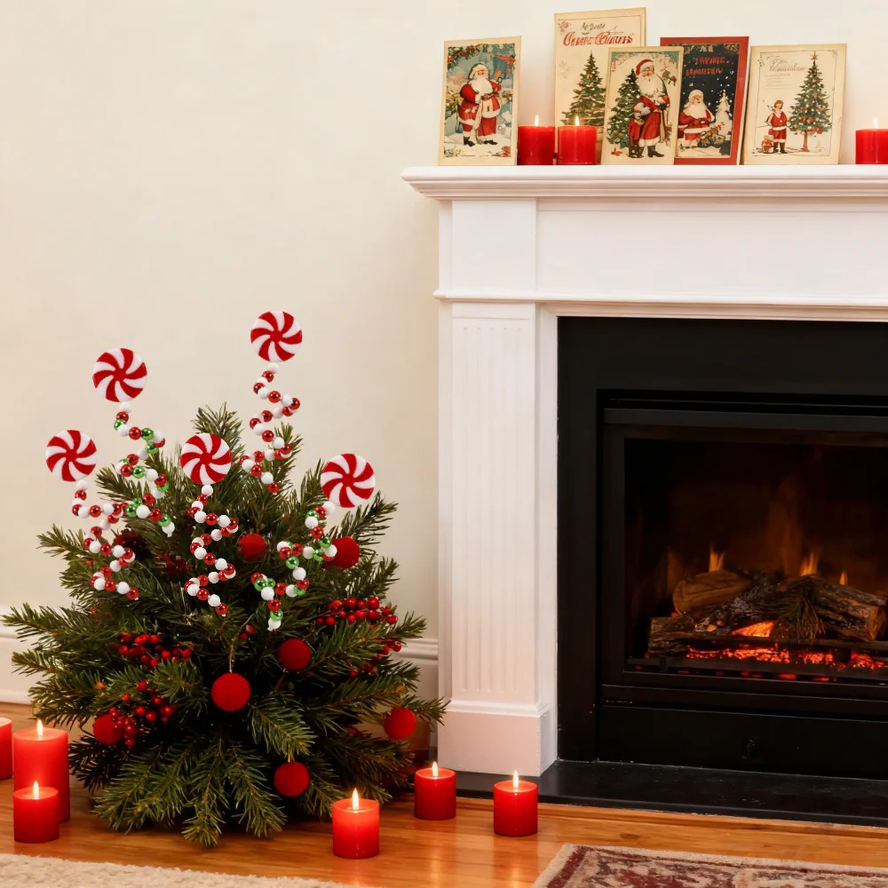 5 قطع من الحلوى البلاستيكية الحلزونية لشجرة عيد الميلاد - ديكور ذاتي الصنع بلونين لعطلة احتفالية وديكورات السنة الجديدة وديكور المنزل الاحتفالي