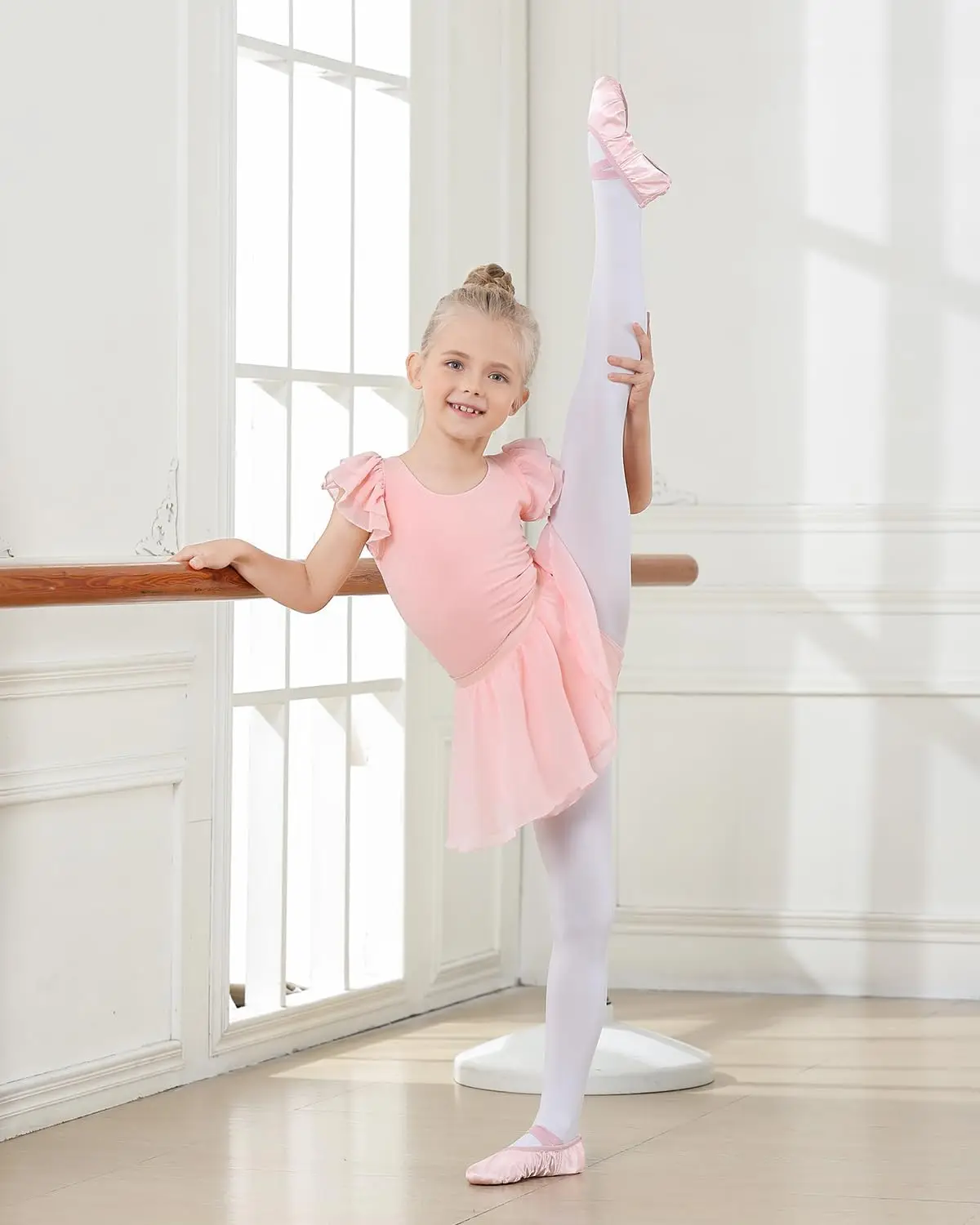 Vestido ballet com saia de dança removível para meninas, collant manga curta, traje de bailarina infantil, criança e criança