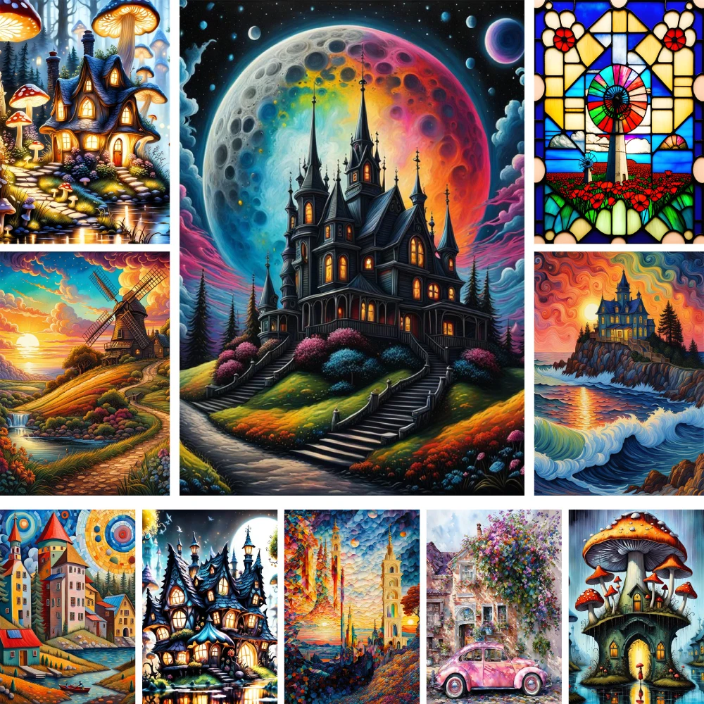 Traumhaus Landschaft gedruckt 11ct Kreuz stich DIY Stickerei Set Handarbeit Handarbeit Handwerk Hobby Verkauf gestempelt Schmuck