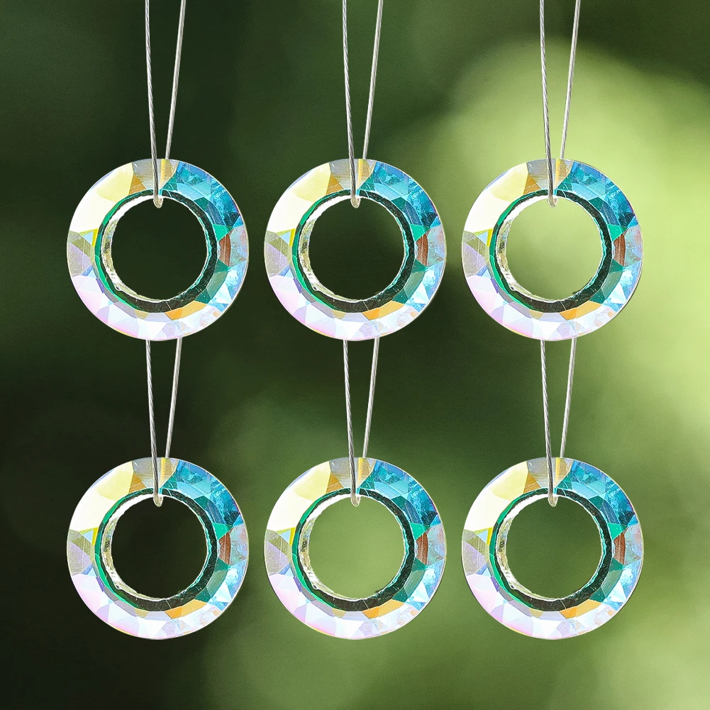 5PC 20mm Streamer Rainbow Suncatcher Faceted Prism Circle Ring Glass Crystal Chandelier Lamp Garland Curtain Dangle Part Jewelry