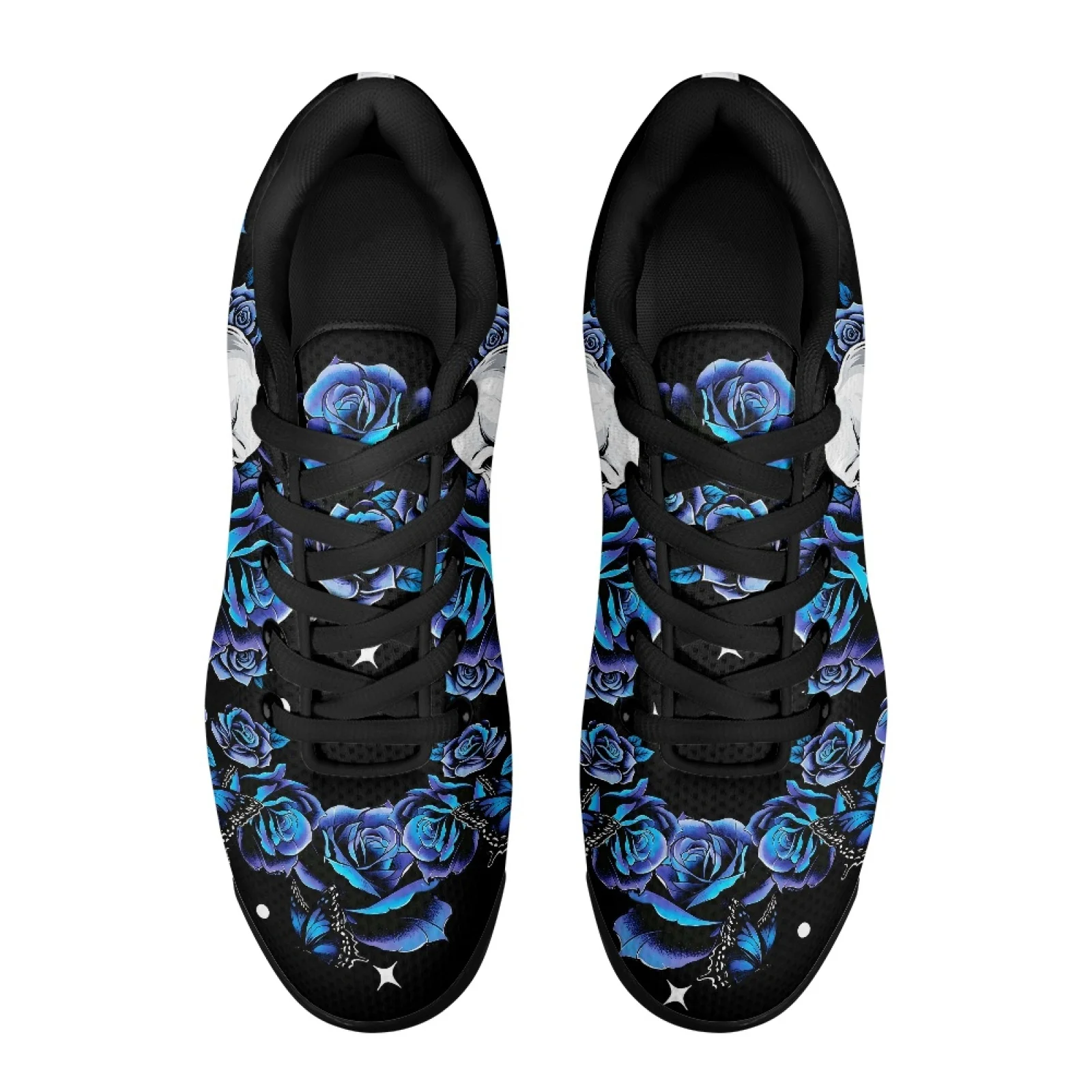 PENSTROLL Blue Rose Skull Pattern Breathable Non Slip Lace-Up Casual Shoes Athletic Sneakers for Men Gym Walking
