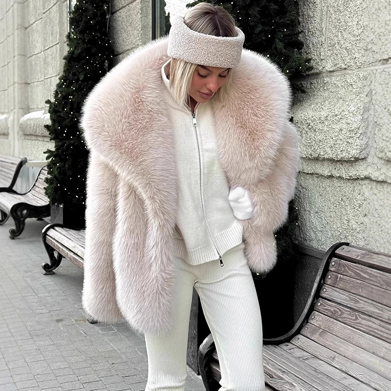 เสื้อโค้ทขนเฟอร์เทียม Tornova สำหรับฤดูใบไม้ร่วงและฤดูหนาว ปกใหญ่ หรูหรา สไตล์สตรีทแวร์ สีพื้น รุ่นใหม่ปี 2025 เสื้อแจ็คเก็ตหนาสำหรับผู้หญิง