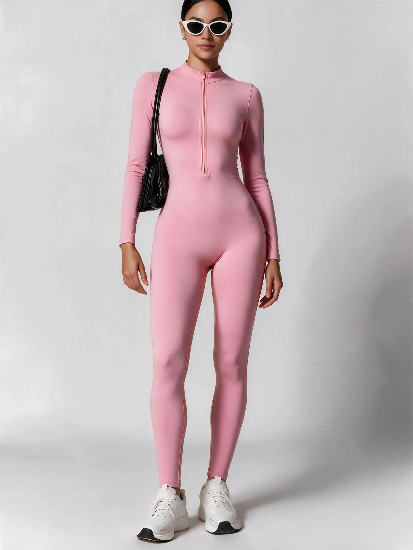 Women's Zip-up Long Sleeve Yoga Jumpsuits Sportwear Elegant Sexy Solid Fitness Overalls Female One Piece Gym FleeceTracksuit