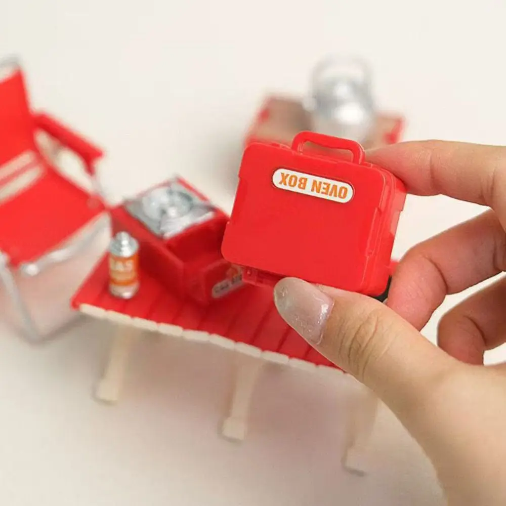 Modelo de simulação em miniatura conjunto de piquenique de acampamento 1:12 casa de bonecas fingir jogar cadeira dobrável fogões a gás modelo kawaii role play