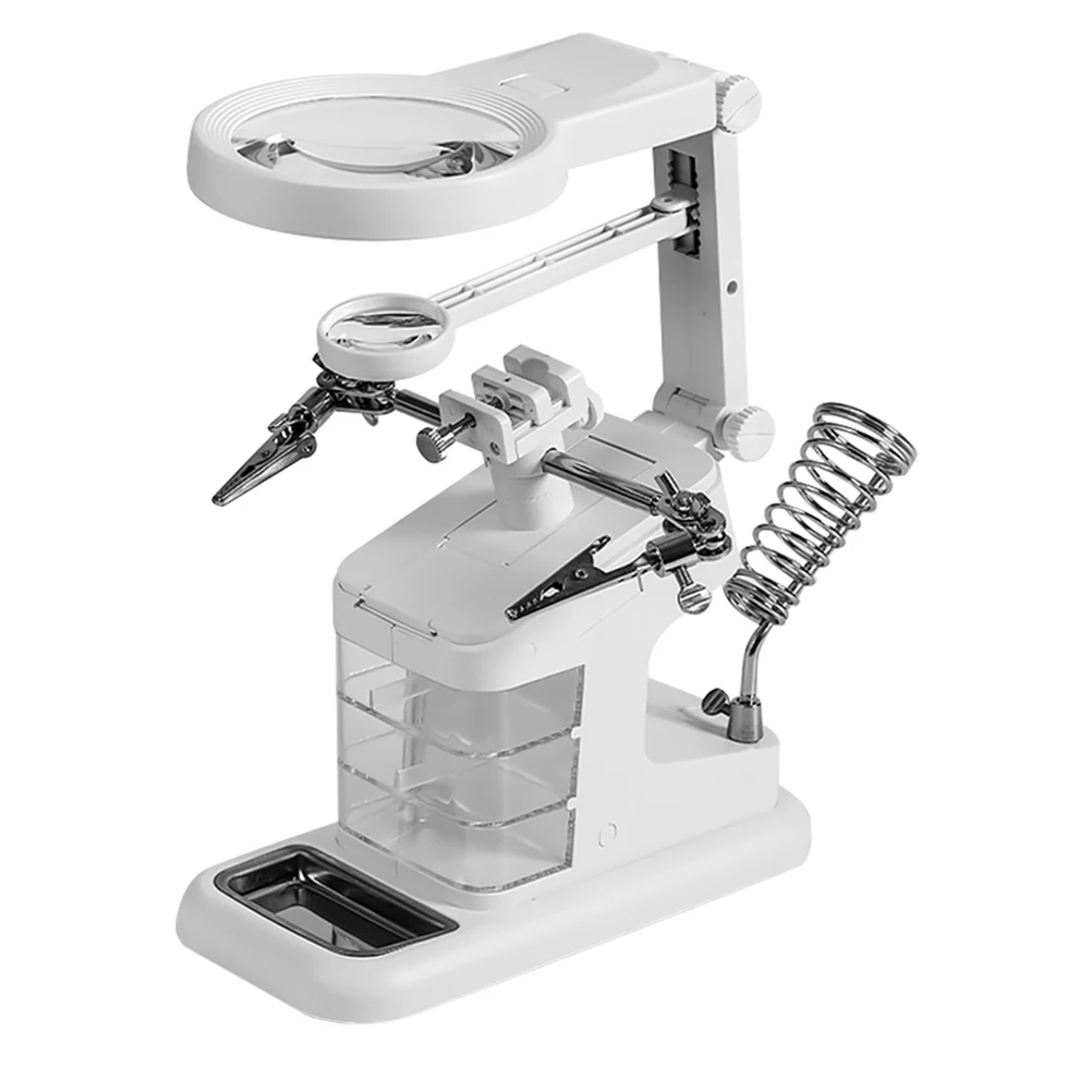 

LED Magnifier Station Desktop Soldering St Acrylic Lens Triple Magnification Adjustable Clips Bracket Stable Base LED Light