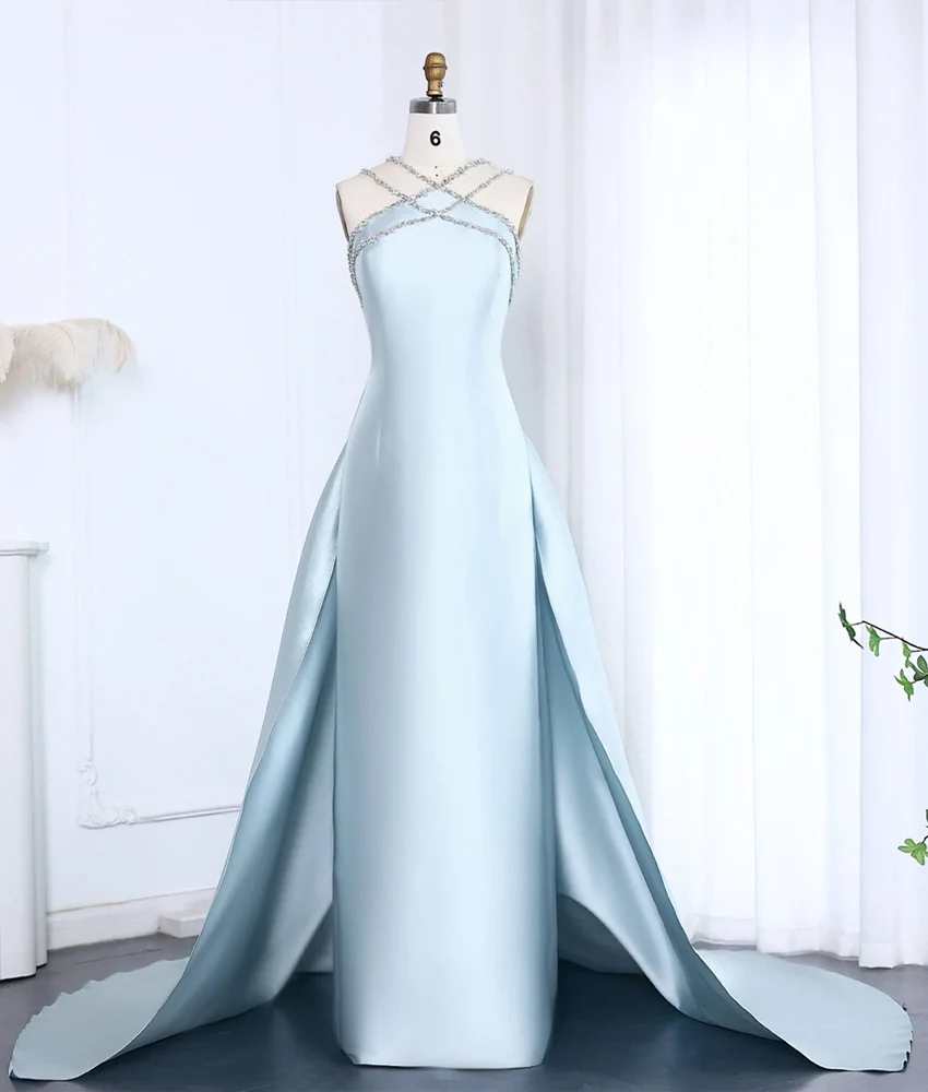 

Customized Luxury Satin Straight Spaghetti Straps Crystal Evening Dress High Quality SleevelessFloor Length Celebrity Gowns