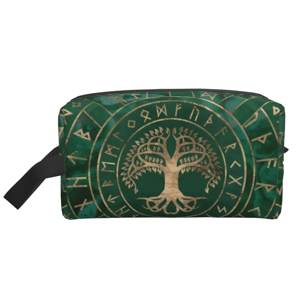 Neceser de malaquita de árbol de la vida Yggdrasil y Futhark, organizador de cosméticos de maquillaje vikingo, caja de Kit Dopp de almacenamiento de belleza para mujer