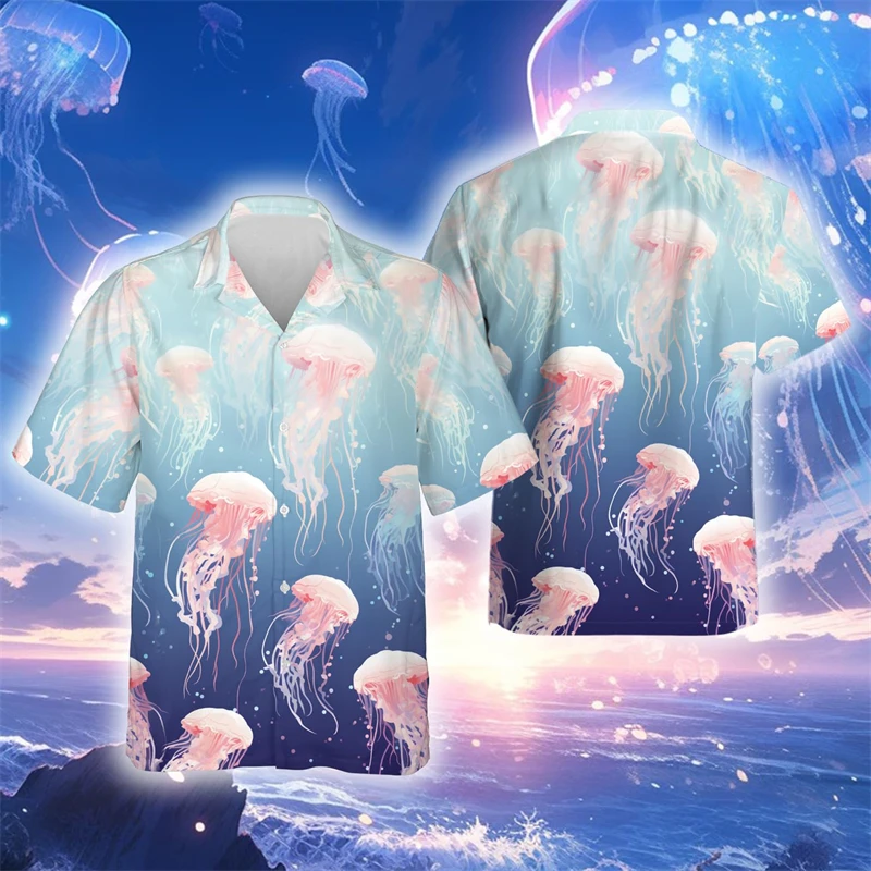 Sea Summer Jellyfish 3D Printed Beach Shirts Beautiful Jelly Fish Shirt For Men Clothes Hip Hop Male Short Sleeve Women Blouses