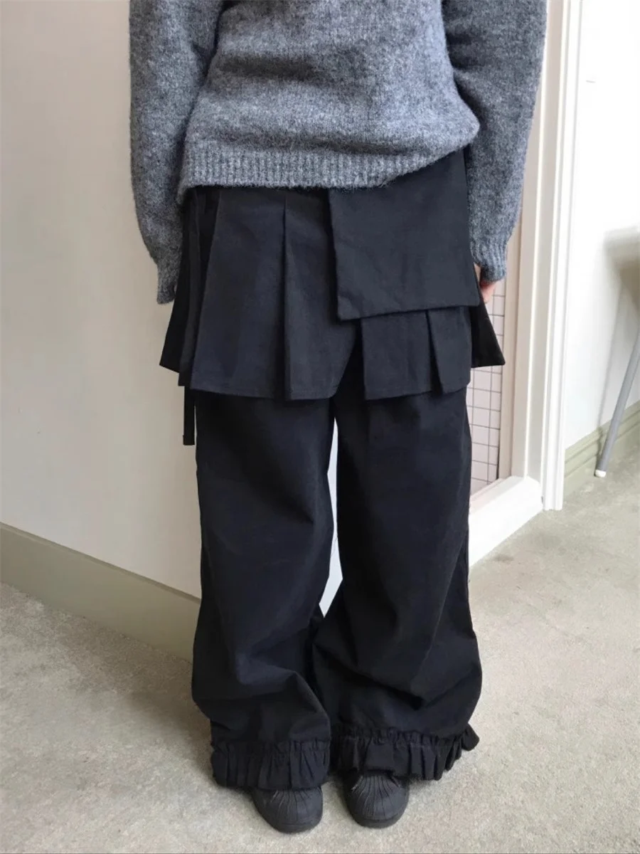 Único SEI Japonês Sle Heavy Industry Vintage Street Solto Renda Duas Peças Casual Saia Solta Calças Cintura Alta Elástico Wais...