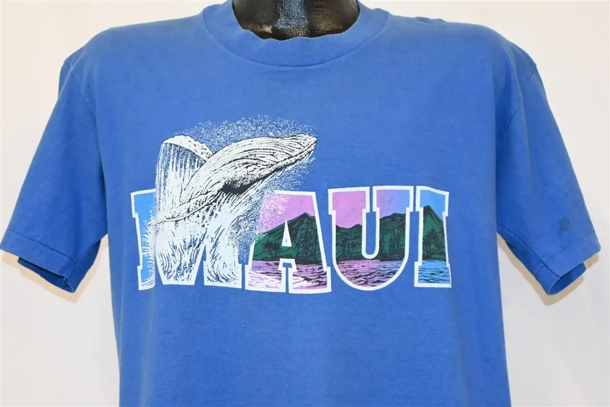 

80s Maui Humpback Whale Hawaii Marine Wildlife Ocean Islands T Shirt Large