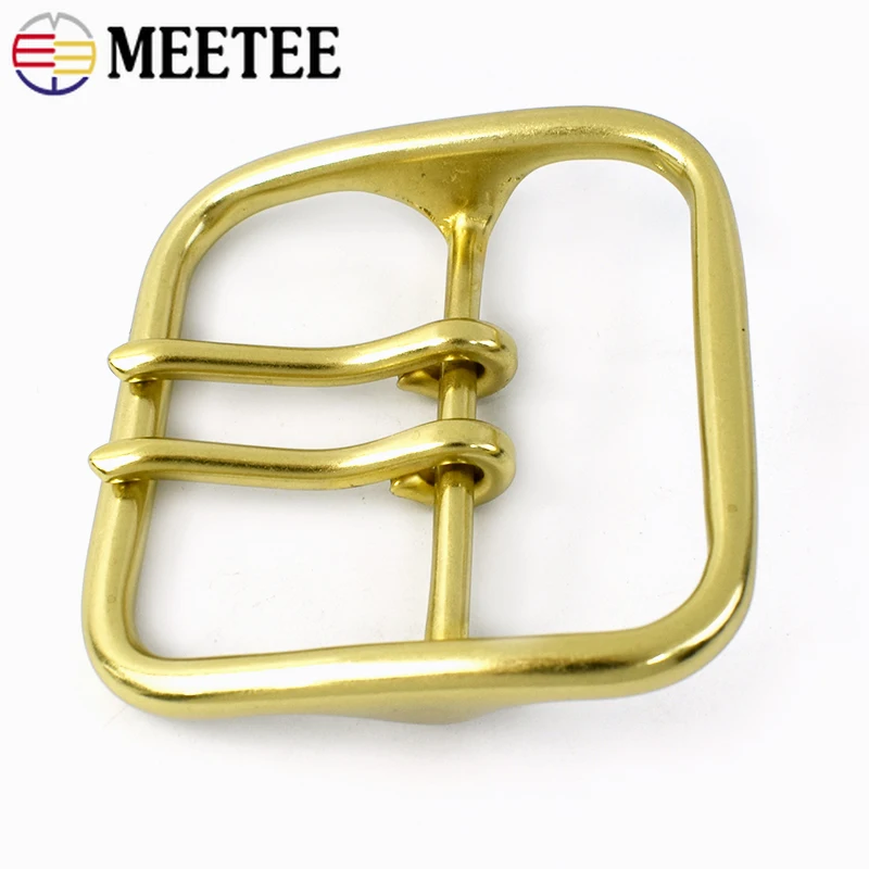 Meetee Solid Brass Metal Buckle Men Women Double Pin Belt Buckles Head for Belts 60mm DIY Leather Craft Jeans Accessories