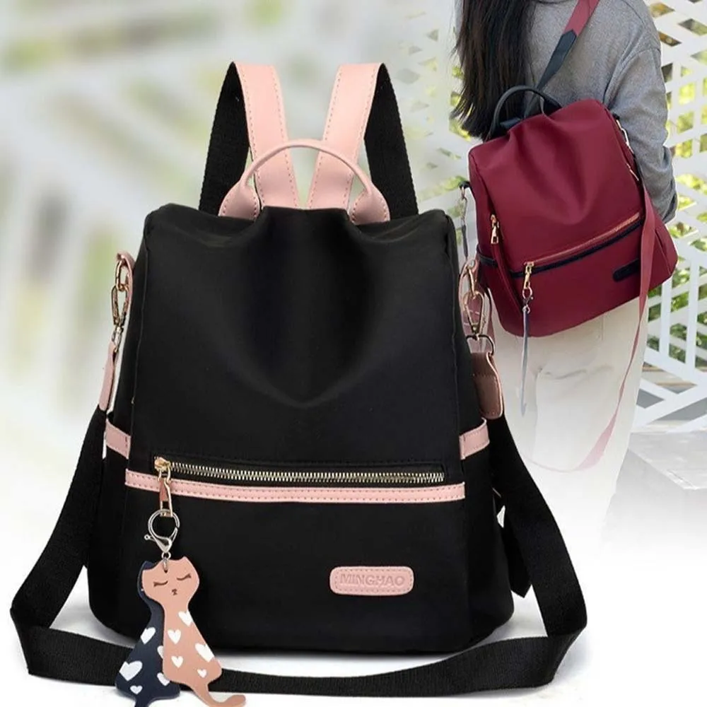 

Polyester Women Daily Backpack Large Capacity Cat PU Pendant Oxford Cloth Daypack Anti-theft Scratch Prevention
