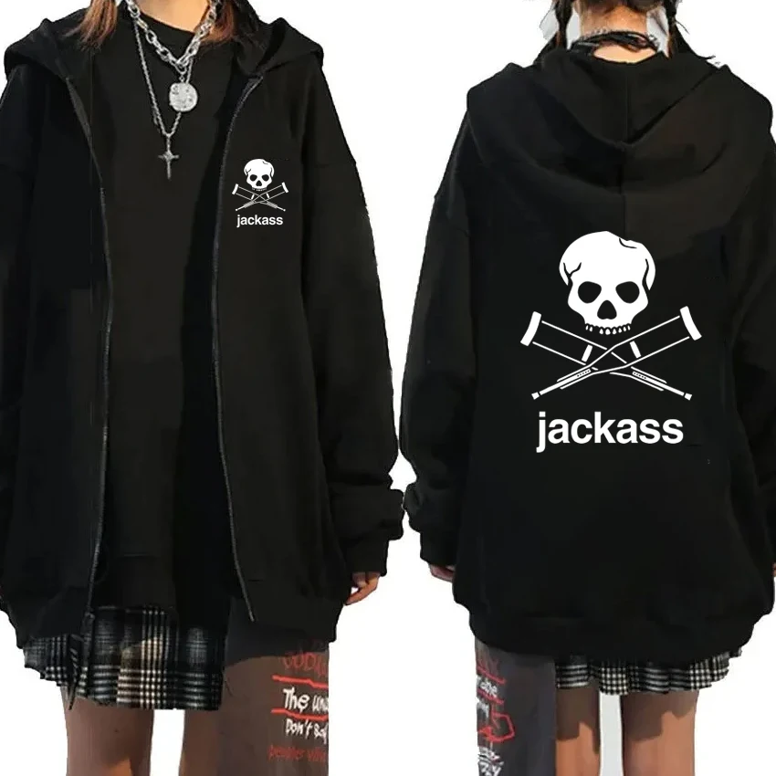 

Hot Sale Jackass Double Sided printed Zip Winter Hoodie Unisex vintage Fleece pullover Men women Casual Long sleeve Sweatshirt