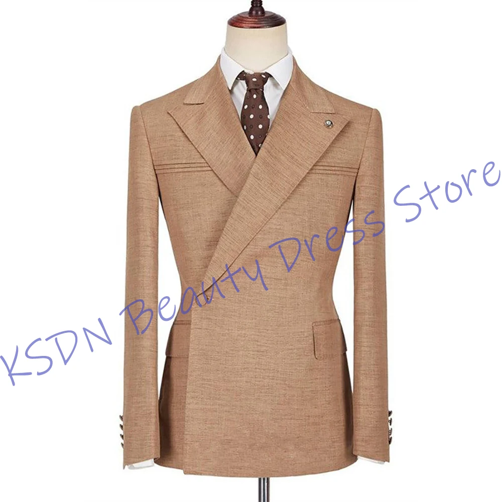 Classic Men's khaki Single Button Jacket Slim Fit Formal Business One Piece Set for Office Wedding Events Elegant Party Blazer