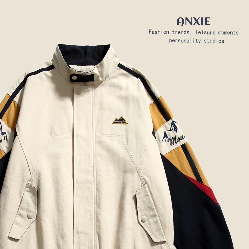 

ANXIE Brand Loose Casual Collar Jaet Men Women Spring Autumn Trendy Color Blo Outerwear Retro Sle Long Sve ...