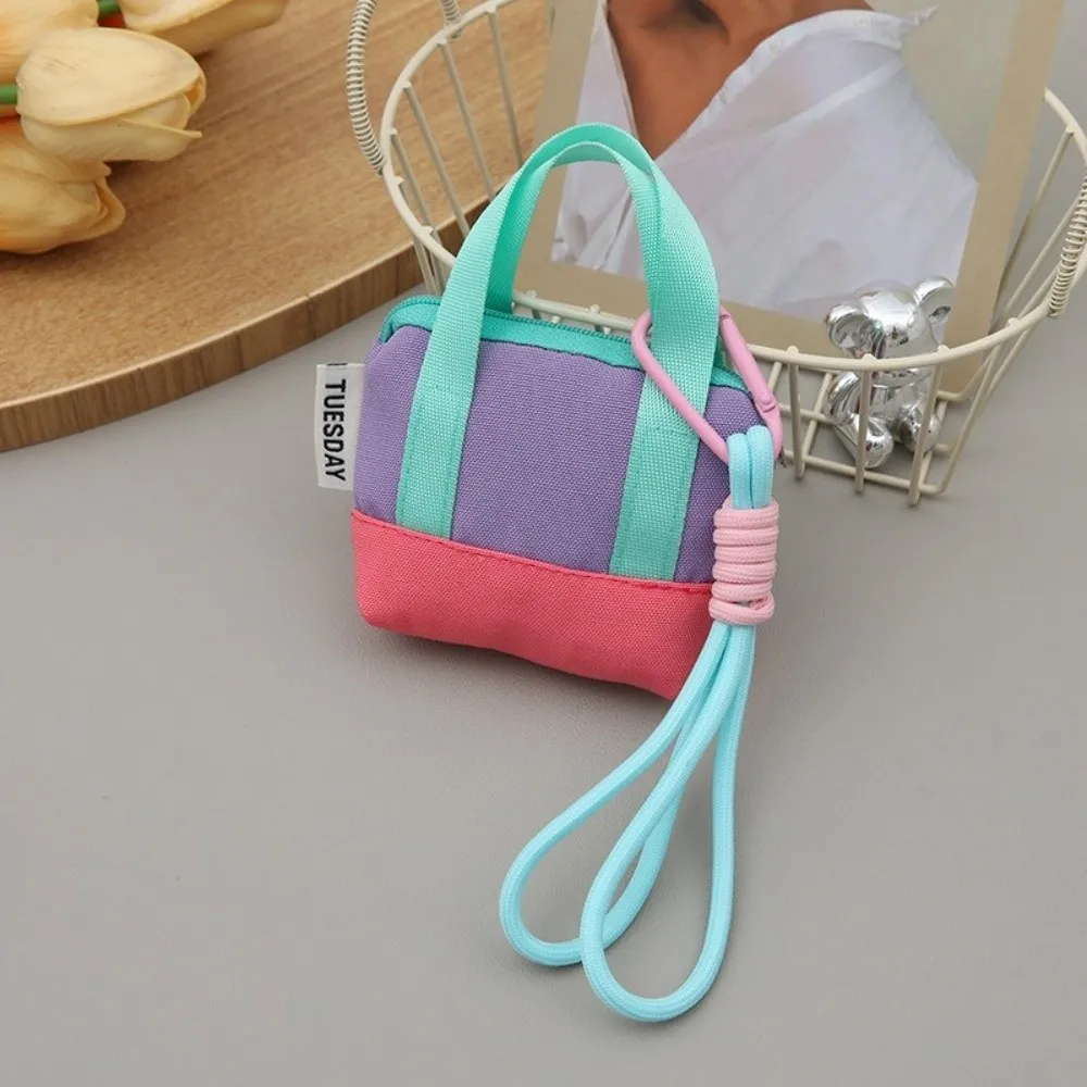 Fashionable Mini Coin Purse Canvas Dopaamine Pink Earphone Case with Wristband Card Holder