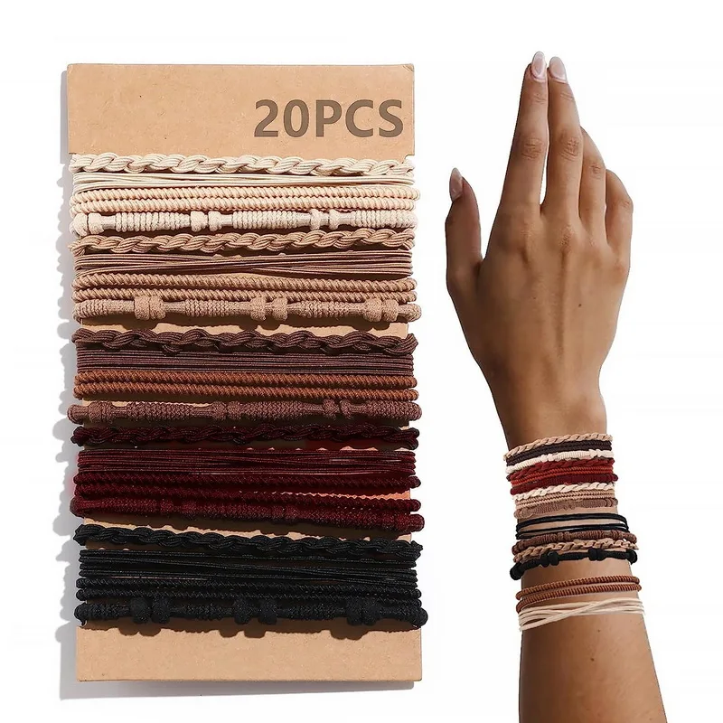 20/24 sztuk/zestaw moda Bohemia gumki do włosów dla kobiet elastyczna opaska do włosów Boho bransoletka czarne opaski do włosów głowa akcesoria liny