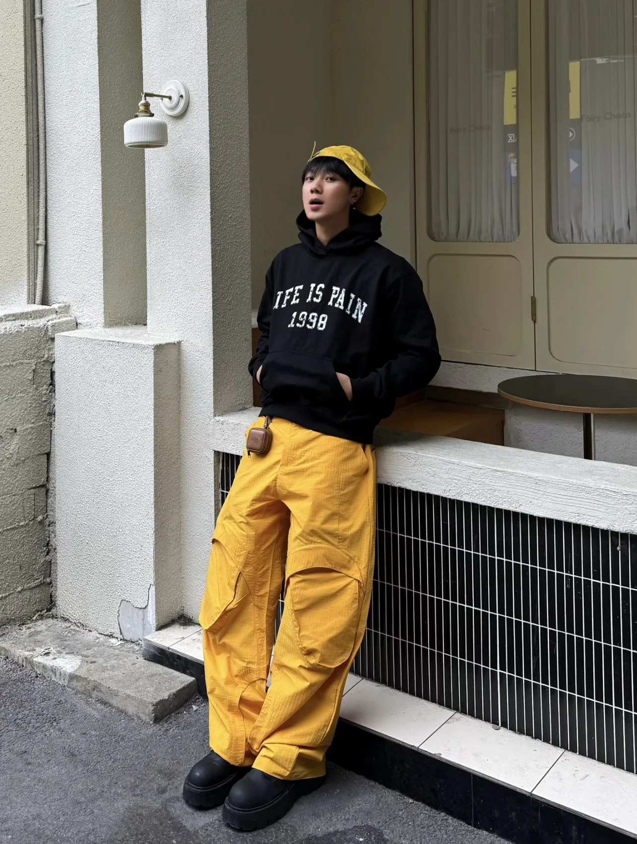 American Retro Yellow Dopaamine Paratrooper Loose Men's Casual Pants Couple's High Street Wide Leg Pants Youth Vitality Style