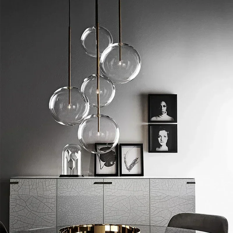 

Nordic Creative Simple Modern Transparent Glass Lamp Shade Chandelier Design Dining Room Attic Bedroom Decoration Light Fixture