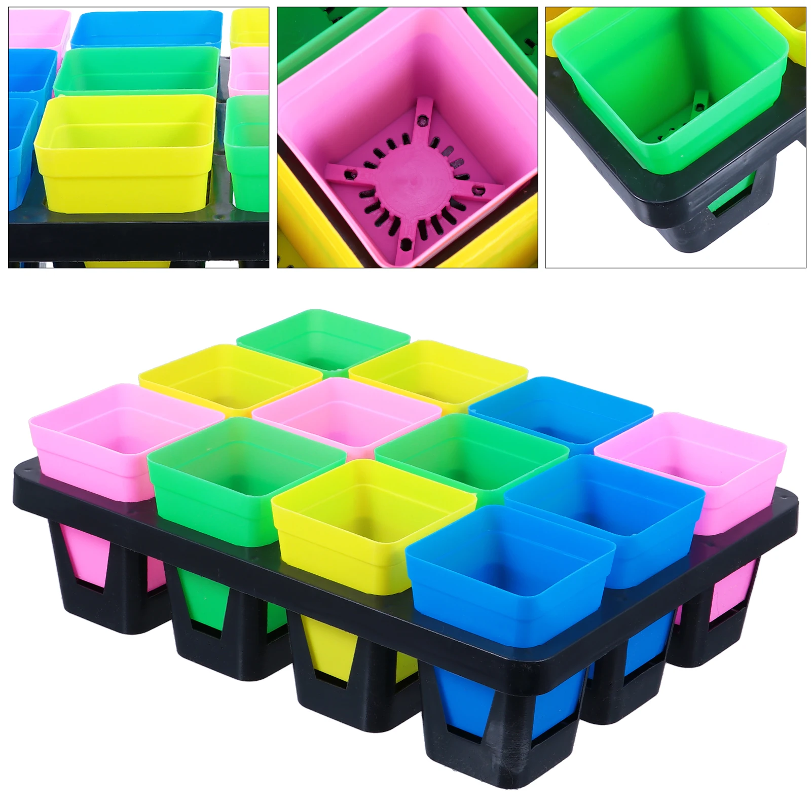 

Succulent Flower Pot Bracket Hydroponics Plants Square Plastic Tray 12 Grids Nursery Outdoor Cultivation Sturdy Durable