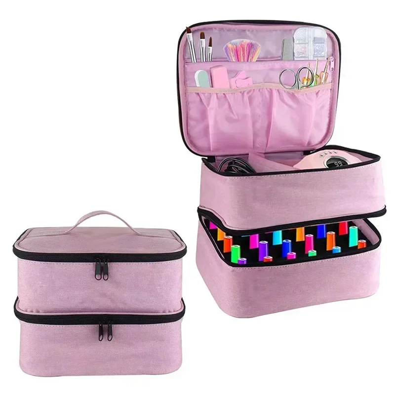 

1PC Pink Nail Polish Storage Bag Essential Oil Storage Nail Lamp Holder 30 Bottles To Accommodate Portable Storage Box