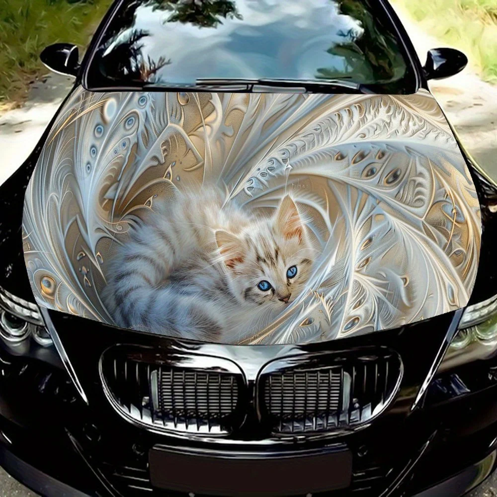 

Fantasy White Cat Pattern car hood stickers, waterproof self-adhesive, scratch resistant, easy to stick, durable car PVC sticker