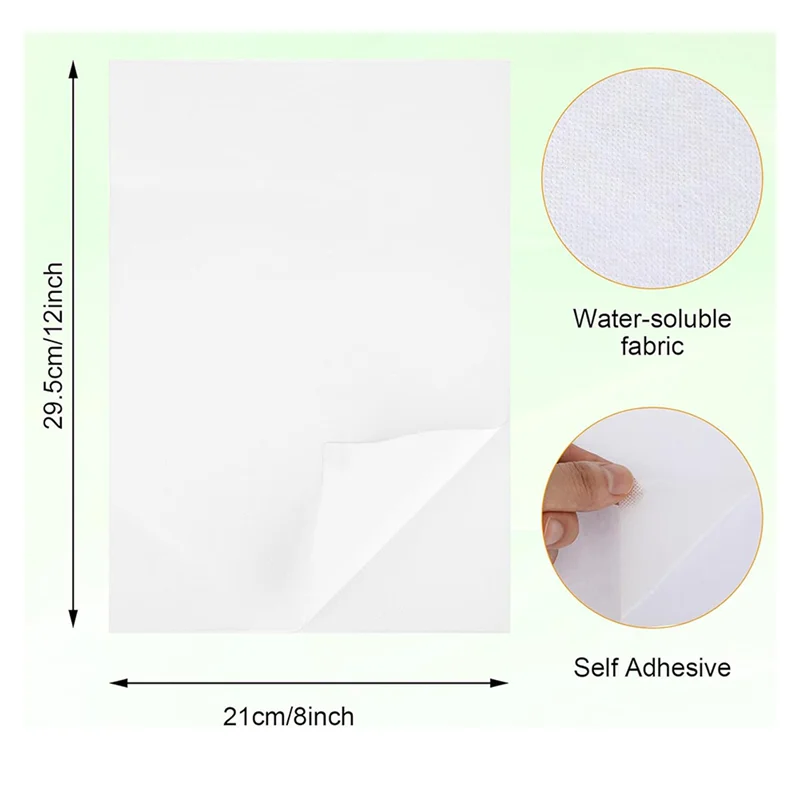 Papel de bordado A52T Stick & Stitch para bordado, transferencia de bordado disuelta para transferir patrones de bordado, 12 unidades