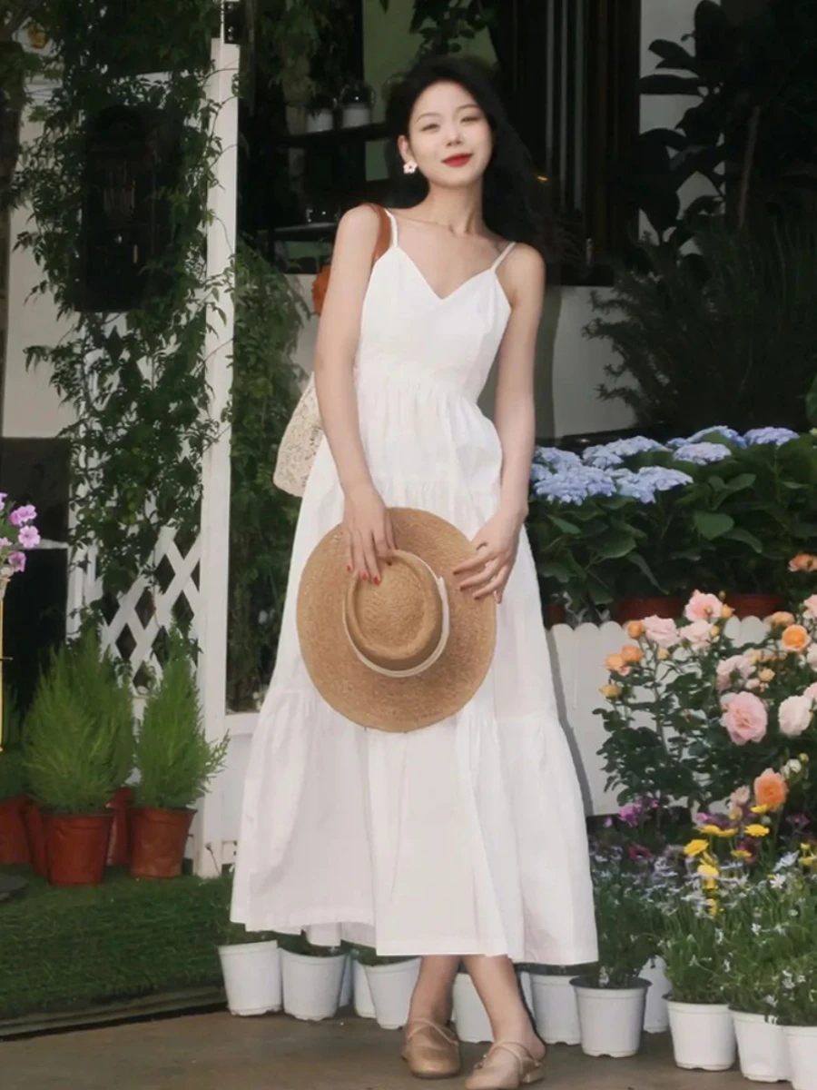 

Женское длинное Свободное платье, элегантное белое пляжное платье без рукавов с открытой спиной и V-образным вырезом, модель X1212 на лето, 2024