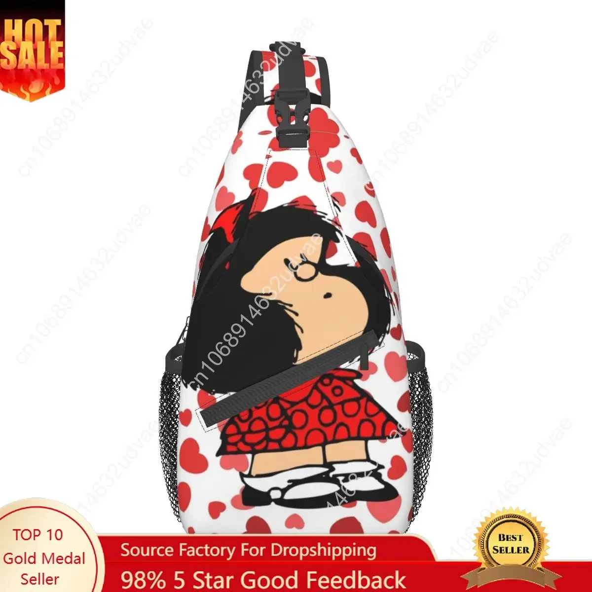Mafalda Anime Plaid Small Sling Bag Chest Crossbody Shoulder Backpack Outdoor Sports Daypacks Men Women Satchel