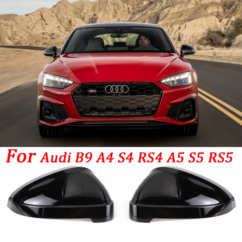 2pcs Black Side Wing Mirror Caps For Audi A4 A5 B9 2017 2018 2019 2020 2021-2023 S4 RS4 S5 RS5 allroad Quattro replace Covers