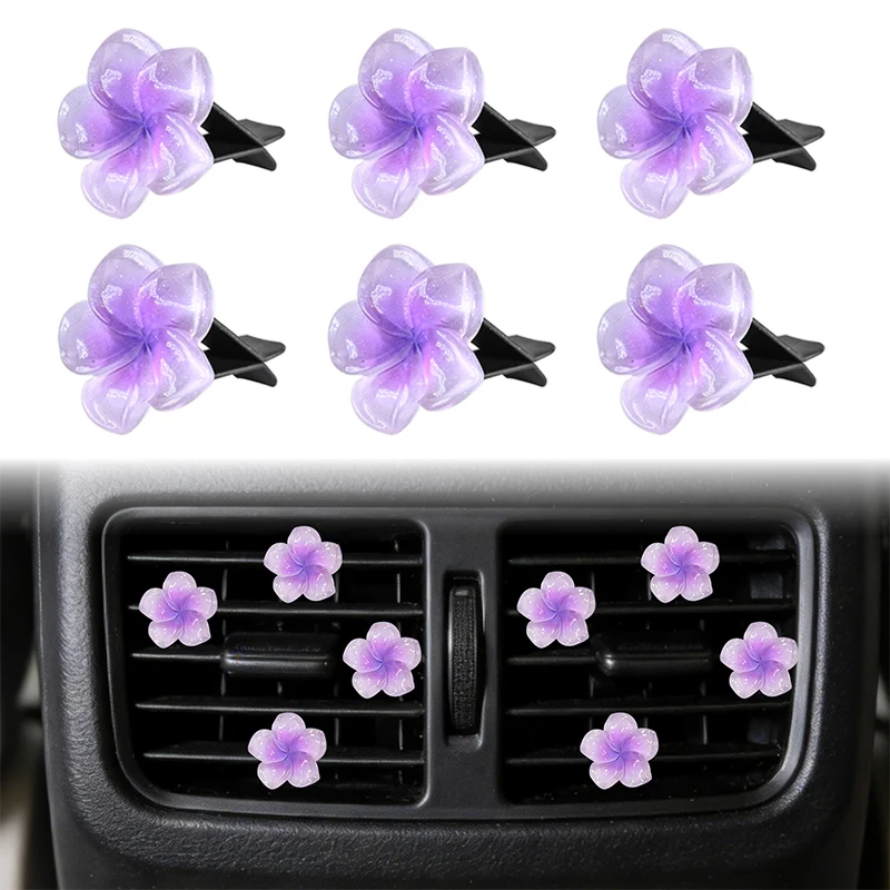 

6-Pack Floral Car Accessories, Purple Sparkling Plumeria Car Vent Clips for Cars Trucks SUVs(Unscented)