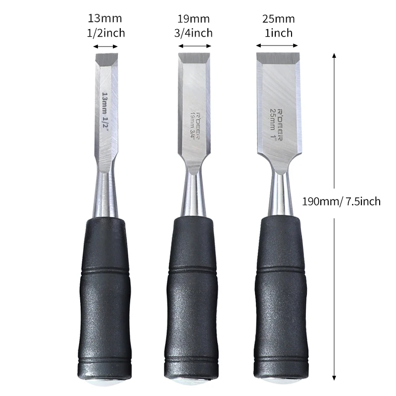 Wood Chisel 7.5 Inch Carbon Steel Mn65# Chisel with Hammer End and Anti-Slip Handle Carpentry Tools for Woodworking