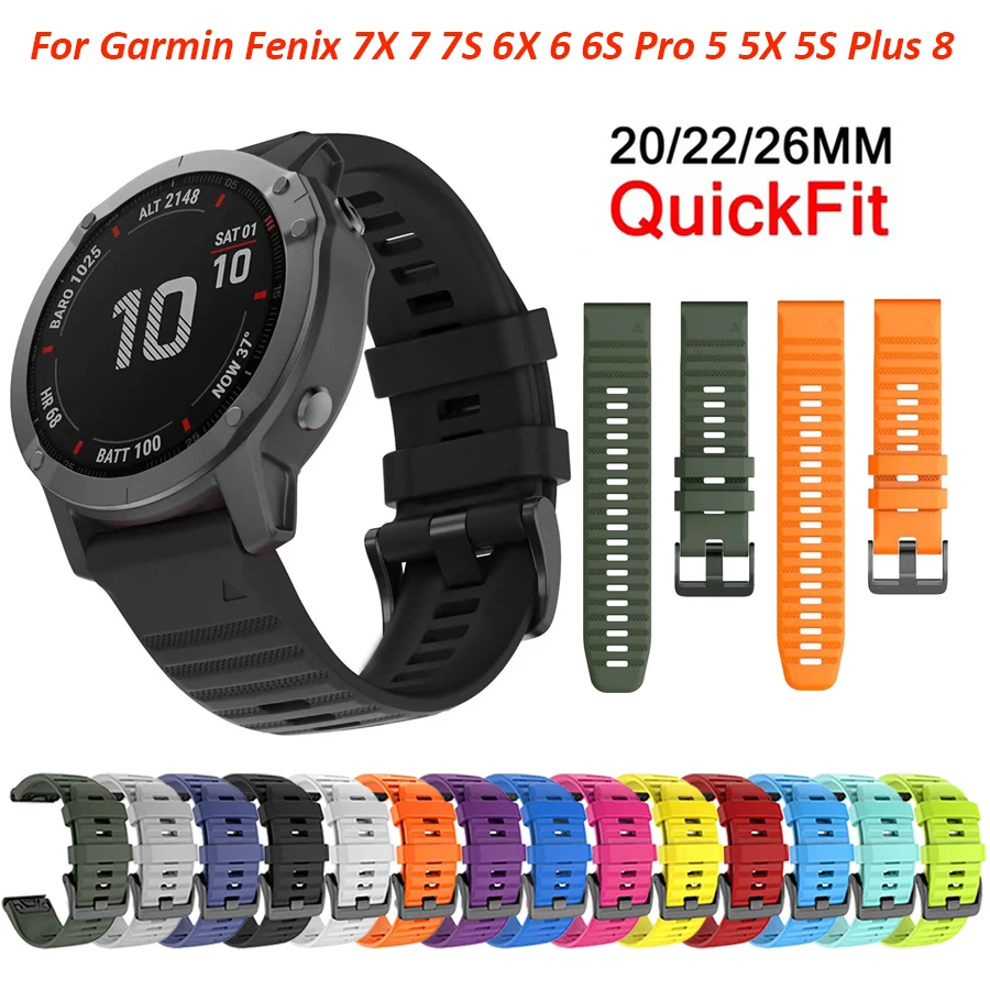

20 22mm 26mm Silicone Watch Straps For Garmin Fenix 7X 7 7S 6X 6 6S Pro 5 5X Plus 8 43 47 51 mm Tactix 7 Epix Pro Quickfit Band