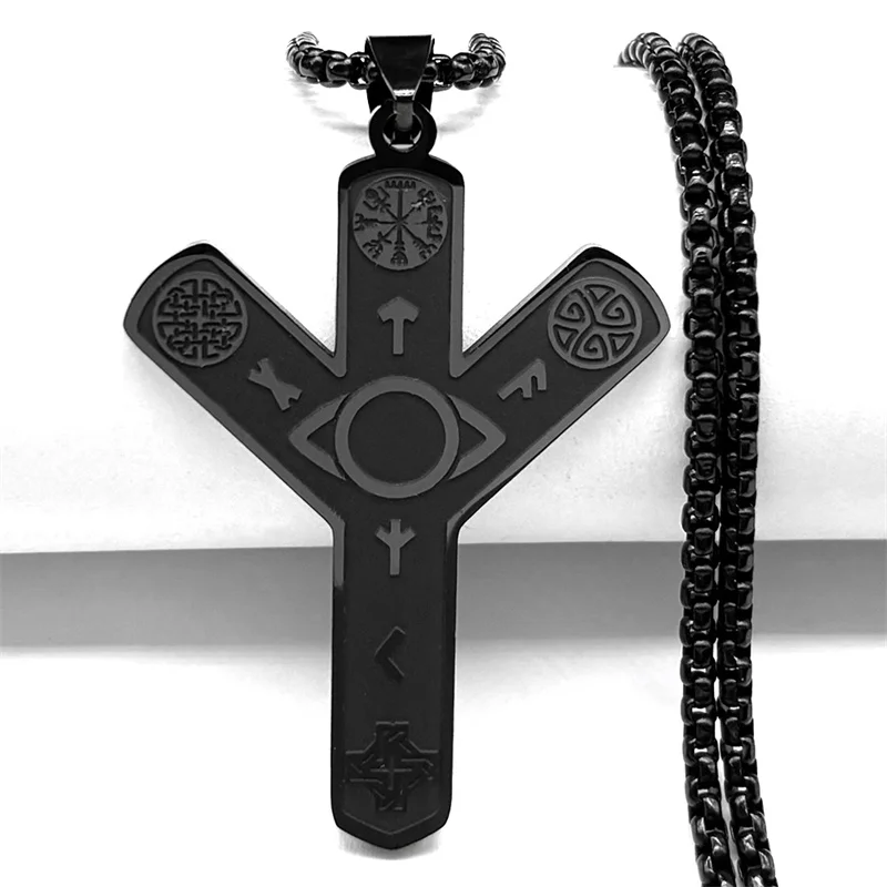 Nordische Wikinger-Rune-Auge des Versorgungskompass-Kreuz-Anhänger-Halskette für Damen und Herren, keltischer Knoten-Symbol-Kette, Wahrsagerei-Schmuck – Detail 10