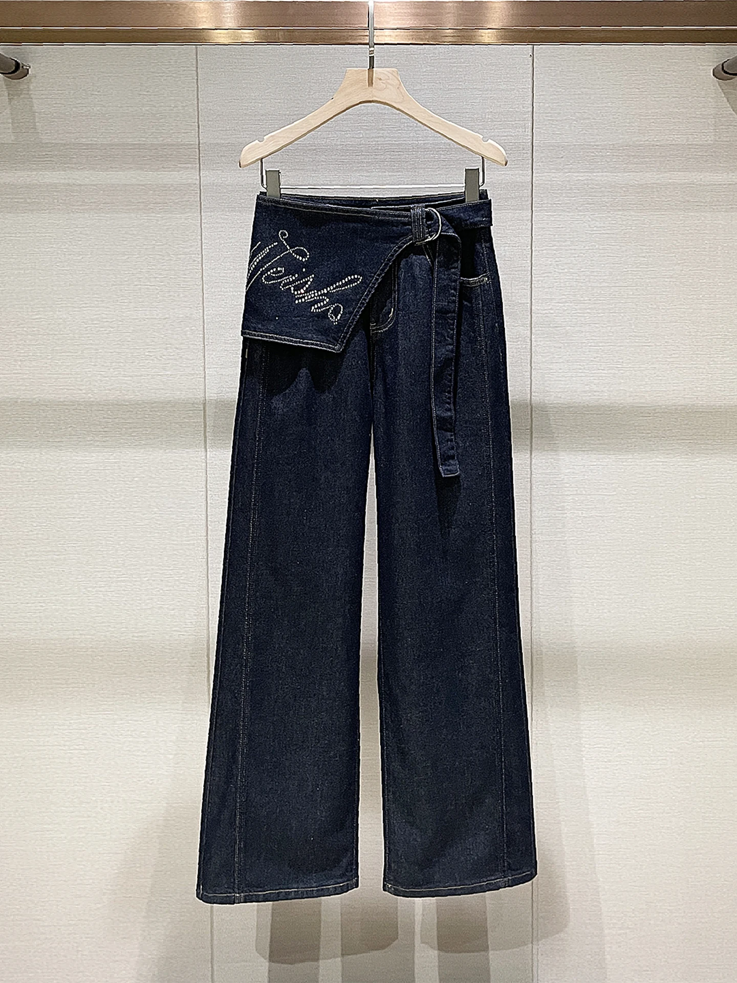 

Джинсы с высокой талией и пайетками, черные, прямого кроя, в американском ретро-стиле, весенняя новинка, женская одежда