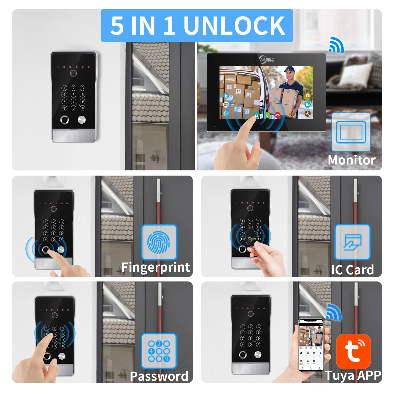 Imagem -04 - Tuya Video Intercom Doorphone Touch Screen com Campainha com Fio 1080p Aplicativo 148 ° Senha Impressão Digital Monitor de Cartão