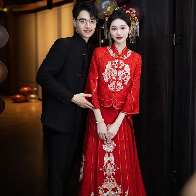 

Новое красное свадебное платье Cheongsam в китайском стиле для тостов.