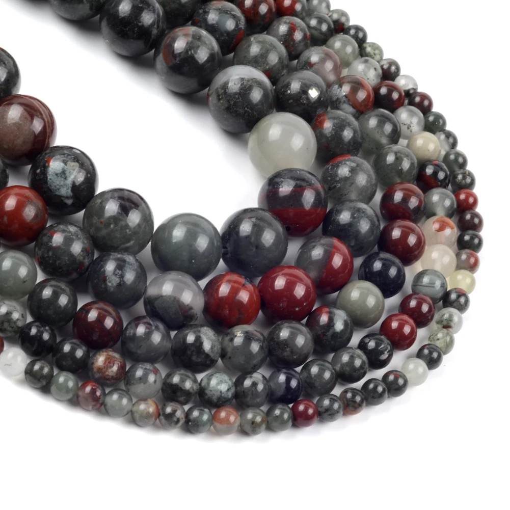 Natursteinperlen, 4–10 mm, afrikanischer Blutstein, lose Abstandshalter, runde Perlen für Schmuckherstellung, DIY-Armbänder, Ohrring-Zubehör