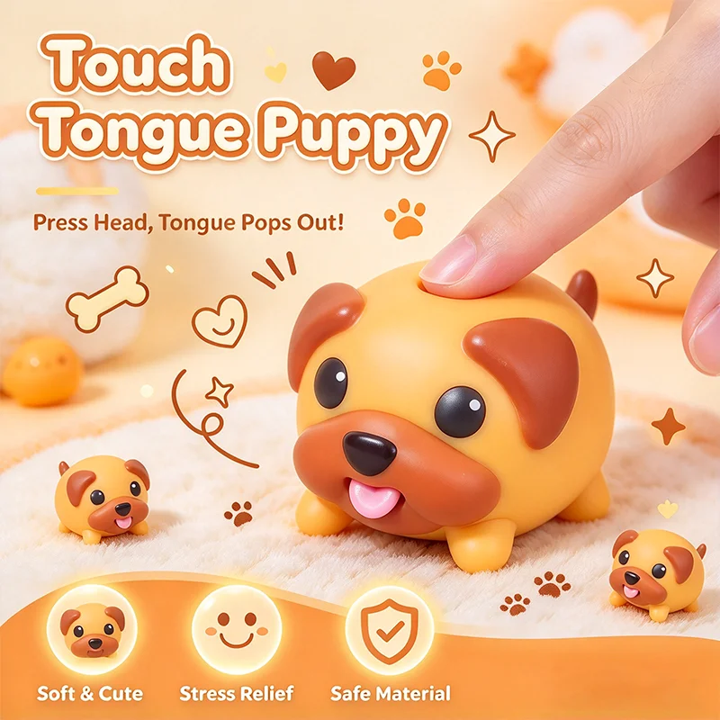 Funny Press Tongue Sticking Pug Squishy Soft Squeezable Puppy Stress Relief Fidget Toy Portable Desktop Decoration Novelty Gift