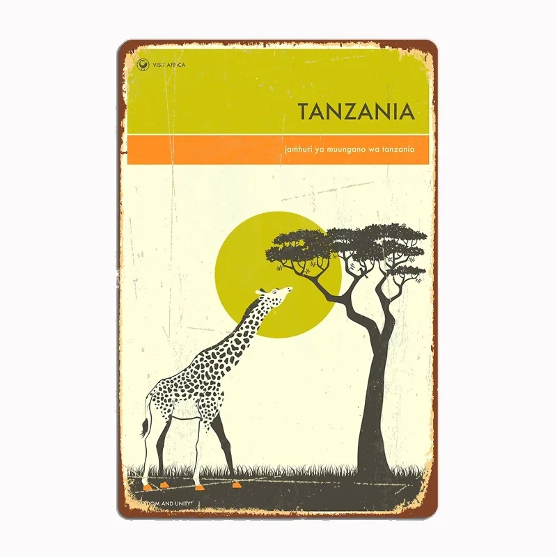 VISIT TANZANIA Poster Art Metal Sign Living Plaques Designing Poster Club Home Cave Classic Tin Sign Room Wall Decor