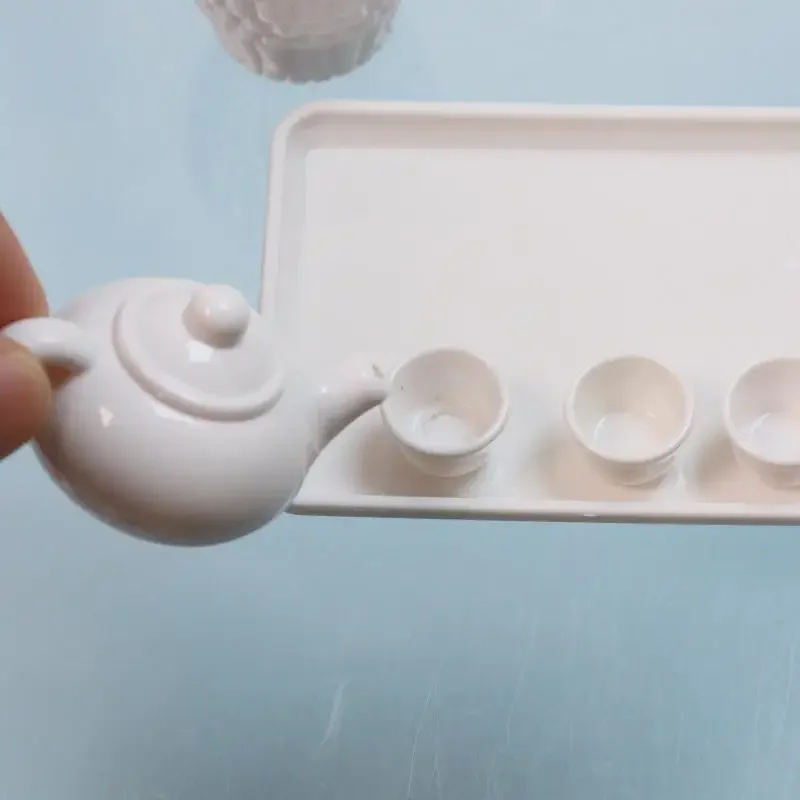 Set da tè in miniatura da collezione, accessori per scene di case delle bambole, teiera e tazza modello di simulazione, arredamento decorativo