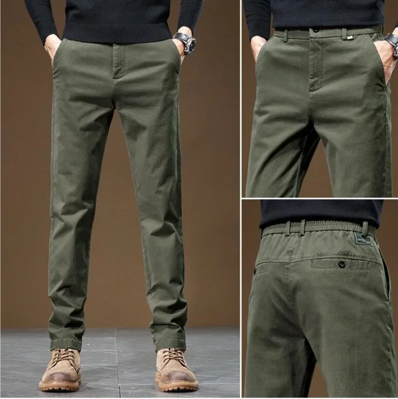 

NEW Cotton Men Casual Trousers Solid Color Loose Fit Men's Pants New Winter Autumn High Quality Classic Business Pant Male