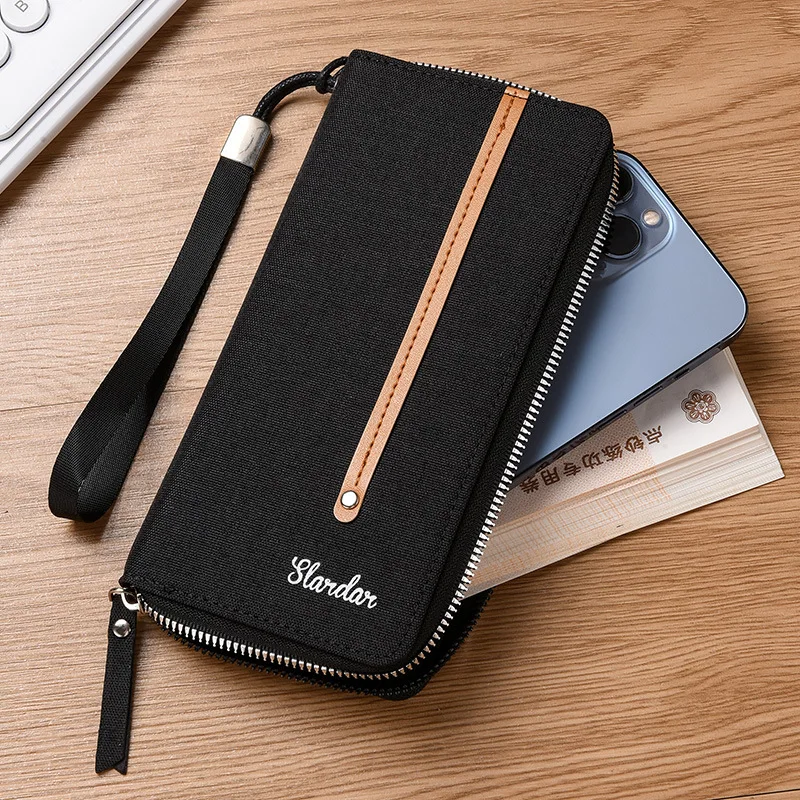 

2025 New Men's Long Canvas Handbag Can Hold Mobile Phone, Student Korean Version, Mobile Wallet, Large Capacity Handbag