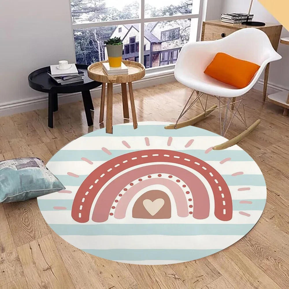 Rainbow Round Carpet Washable Bedroom Rug Chair Swivel Floor Mat Bedroom Living Room Funny Children's Room Floor Mats view 2