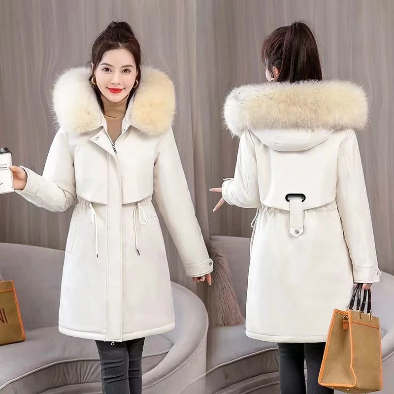 2023 Oversized 6XL Female Parka Winter New Loose Wool Liner Jacket Women\'s Thick Hooded Coat Ladies Warm Padded Long Snow Parkas