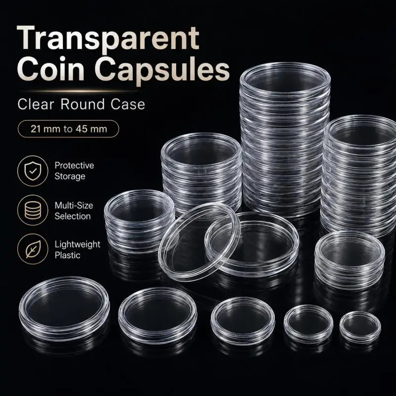 21-45mm Transparents Round Coines Storage Box Capsules Collection Coines Holder Containers Coines Capsule Case Supplies Gifts