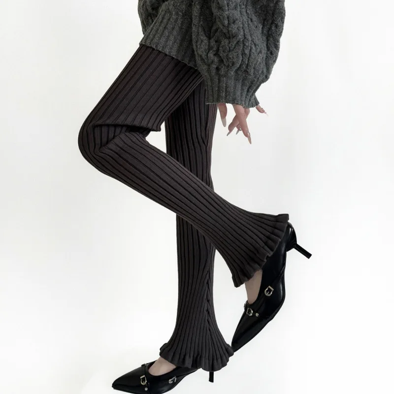 high-waist-wide-stripe-women's-bell-bottom-pants-elastic-slimming-leg-lengthening-outfit-two-piece-set-cotton-bell-pants